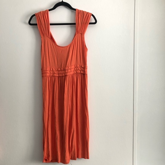 Max Studio Specialty Product Orange Womens MIDI Dress Size L Flowy Summer V neck - Picture 5 of 6